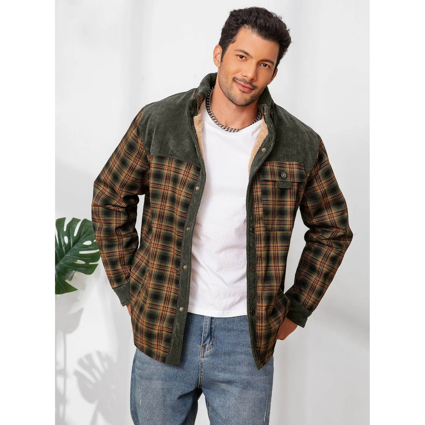 Men's Plaid Sherpa Lined Flannel Jacket